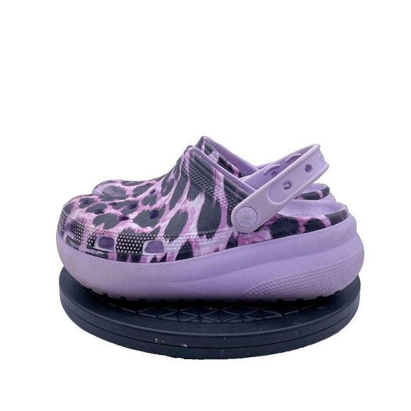 Crocs Classic Cutie Crush Clog Sandal purple leopard print Size J 3 - Picture 1 of 9
